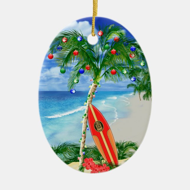 Beach Christmas Ceramic Tree Decoration (Front)