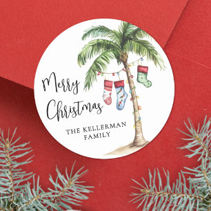 Beach Christmas Classic Round Sticker