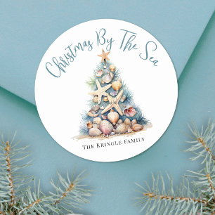 Beach Christmas Classic Round Sticker