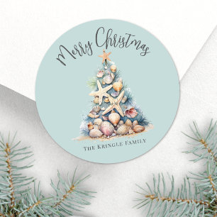 Beach Christmas Classic Round Sticker