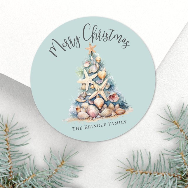 Beach Christmas Classic Round Sticker (Beach Christmas Classic Round Sticker)