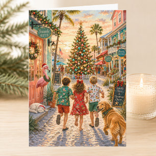 Beach Christmas Coastal Town Merry Christmas Card
