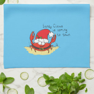 Beach Christmas Crab Tea Towel