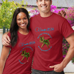 Beach Christmas Family Reunion Starfish T-Shirt<br><div class="desc">Family reunion t-shirts for a Christmas season gathering. A brown starfish with green holly is the design in the centre with aqua blue text that curves around the top and bottom. Shown on dark red tees, but the design transfers to nearly all colours, styles, and sizes, in tees, sweatshirts, long-sleeves,...</div>