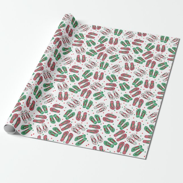 Beach Christmas Flip Flops Wrapping Paper (Unrolled)