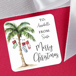 Beach Christmas Gift Tag Sticker