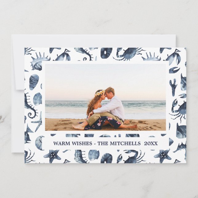 Beach Christmas Holidays Nautical Landscape Photo Holiday Card (Front)