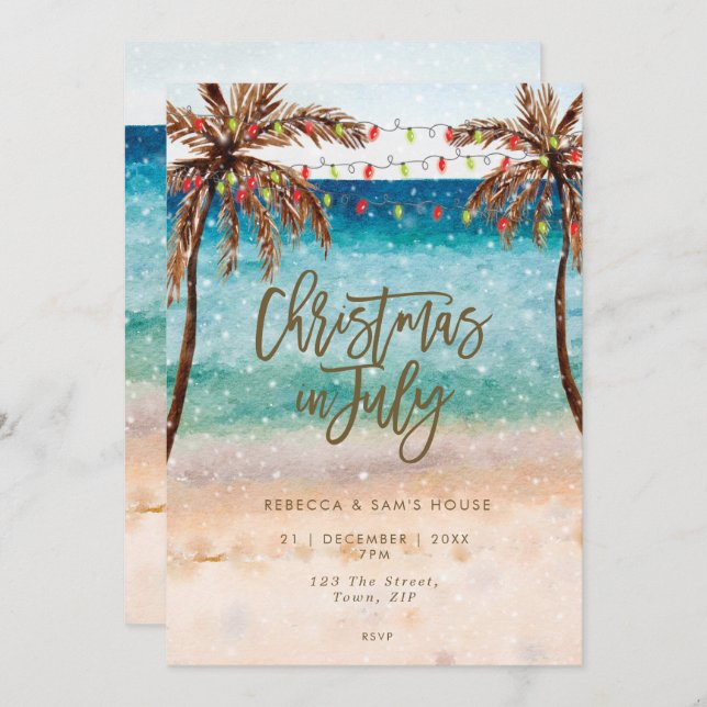 beach Christmas in July party invitation (Front/Back)