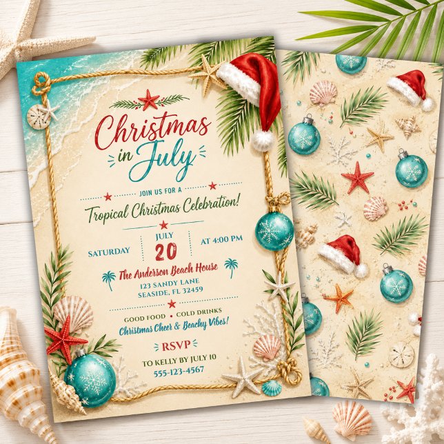 Beach Christmas in July Party Invitation (Creator Uploaded)