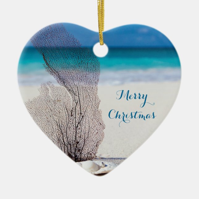 Beach Christmas Ornaments Heart Coral (Front)