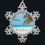 Beach Christmas Ornaments Pewter Palm Tree<br><div class="desc">Beach Christmas ornaments - pewter Christmas ornaments in a shape of snowflake with palm tree and Merry Christmas text</div>