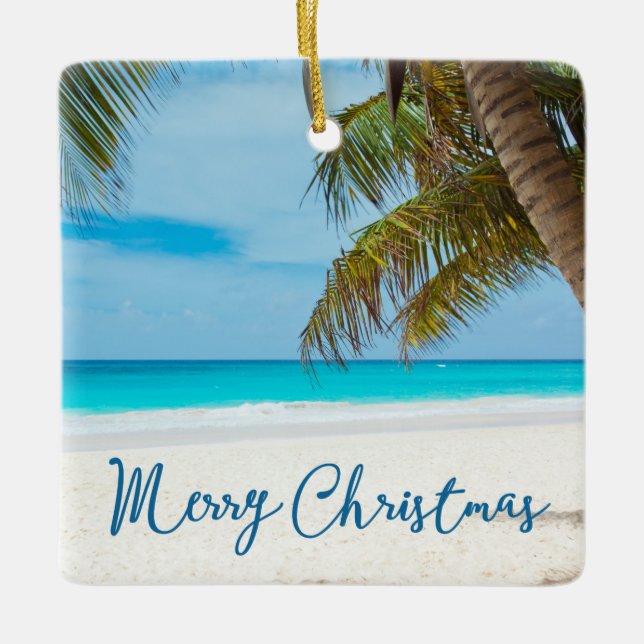 Beach Christmas Ornaments Square Ceramic Plam Tree (Front)
