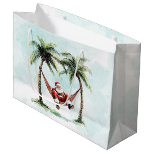 Beach Christmas Palm Tree Santa Hammock Tropical  Large Gift Bag