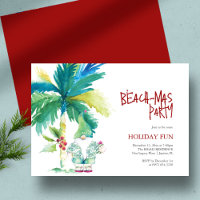 Beach Christmas Party Watercolor Palm Tree Santa