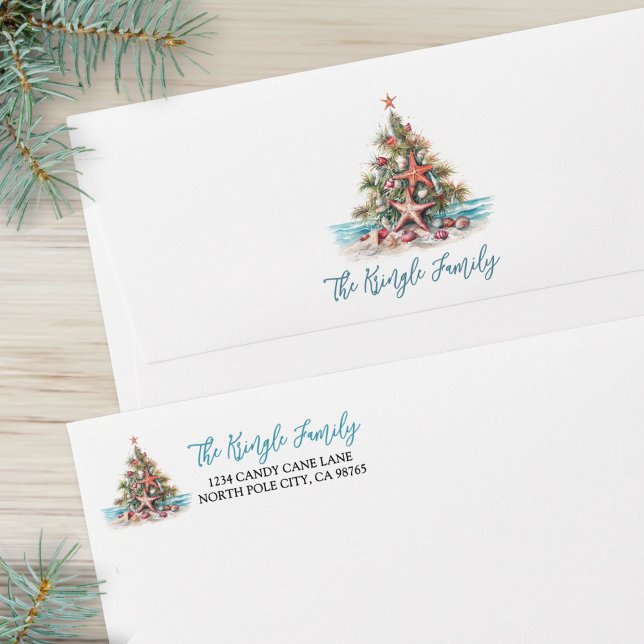 Beach Christmas Return Address Card Envelope (Beach Christmas Return Address Card envelope)