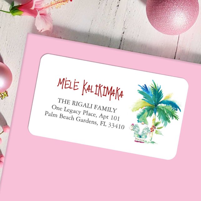 Beach Christmas Return Address Labels (Christmas return address labels Male Kalikimaka watercolor art by Victoria Grigaliunas DoTellABelle)