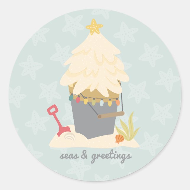 Beach Christmas Sand Pail Classic Round Sticker (Front)
