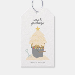 Beach Christmas Sand Pail Gift Tags