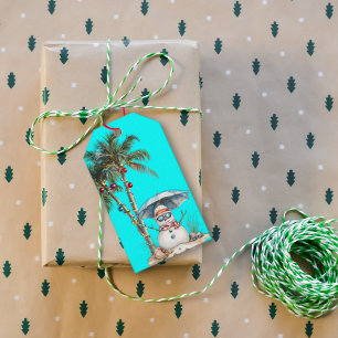Beach Christmas Sandy Snowman Palm Trees Gift Tags