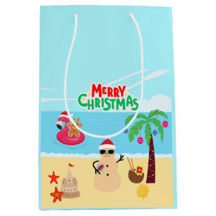 Beach Christmas Scene Medium Gift Bag