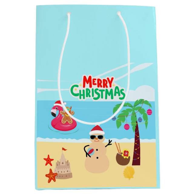 Beach Christmas Scene Medium Gift Bag (Front)