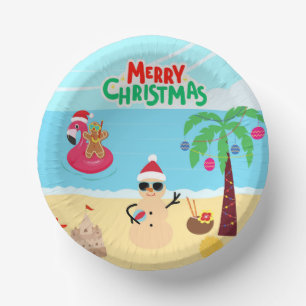 Beach Christmas Scene Paper Plate