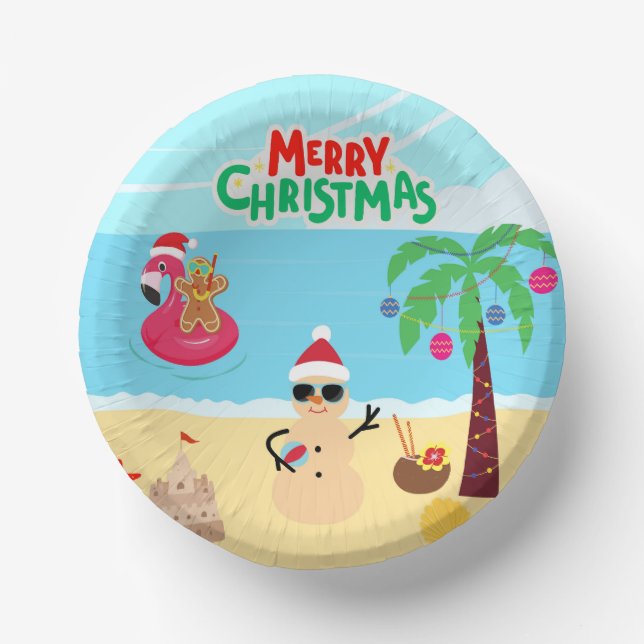 Beach Christmas Scene Paper Plate (Front)