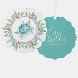 Beach Christmas Sea Turtle Tree Decoration Card