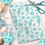 Beach Christmas Seahorse Glitter Aqua Blue White<br><div class="desc">This beautiful aqua blue coastal Christmas tissue paper is perfect for crafts and gift wrapping,  with a pattern of glitter seahorses,  seashells,  and holly sprigs for a festive beach holiday design.</div>