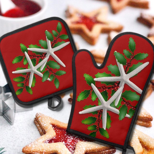 Beach Christmas Starfish Oven Mitt and Pot Holders Oven Mitt & Pot Holder Set (Creator Uploaded)
