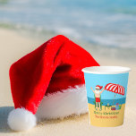 Beach Christmas Summer Santa Claus Custom Party Paper Cups<br><div class="desc">This cute custom Christmas in July paper cup makes perfect summer party decor for a beach bash or pool gathering. Make it a fun north pole themed extravaganza with Santa Claus in his swimming trunks next to a red and white striped beach umbrella and gifts. I've never seen Mr. Klaus...</div>