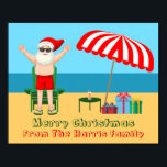 Beach Christmas Summer Santa Claus Custom Party Poster<br><div class="desc">This cute custom Christmas in July poster makes perfect summer party decor for a beach bash or pool gathering. Make it a fun north pole themed extravaganza with Santa Claus in his swimming trunks next to a red and white striped beach umbrella and gifts. I've never seen Mr. Klaus in...</div>