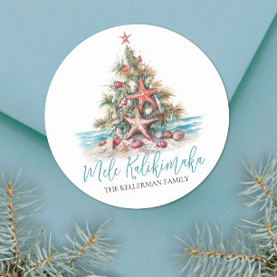 Beach Christmas Tree Mele Kalikimaka Classic Round Sticker