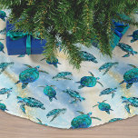 Beach Christmas Watercolor Sea Turtle Glitter<br><div class="desc">Add a coastal touch to your holiday decorating with this tropical beach sea turtle tree skirt, featuring a pattern of cute turquoise blue sea turtles on an abstract beach background with a faux glitter wave and sparkly star accents. Check out the collection for more matching products, or contact me through...</div>