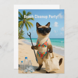 Beach Cleanup Party with Siamese   Invitation Card