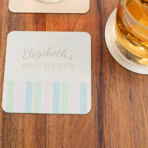 Beach Club Birthday Square Paper Coaster