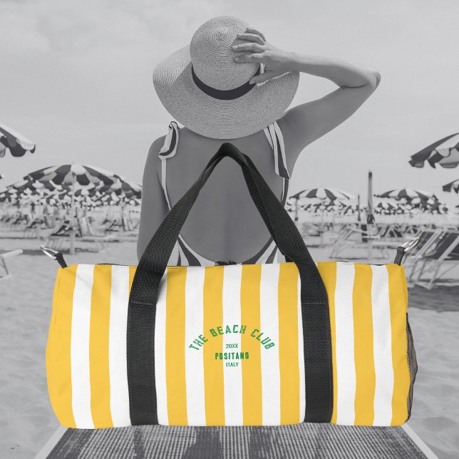 Beach Club Crest Yellow Cabana Stripe Monogram Duffle Bag (Creator Uploaded)