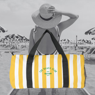 Beach Club Crest Yellow Cabana Stripe Monogram Duffle Bag