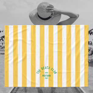 Beach Club Crest Yellow Cabana Stripe Monogram Fleece Blanket