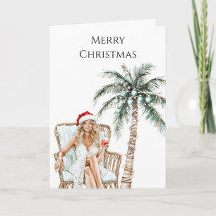 Beach Coast Blonde Woman Christmas Card