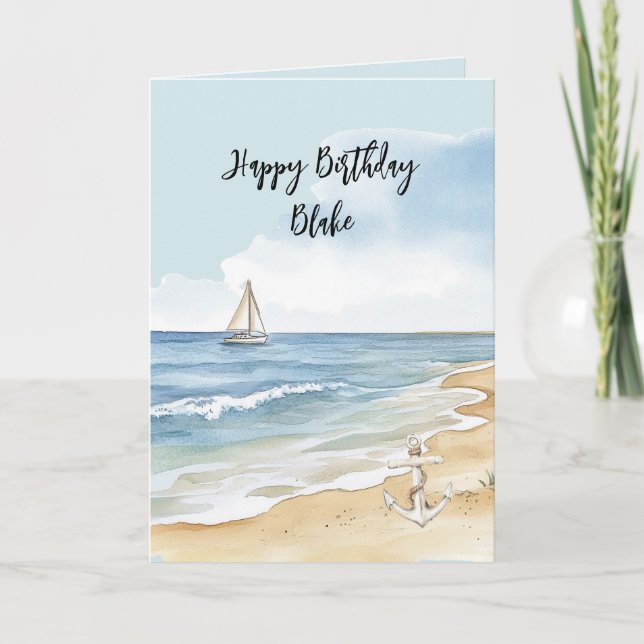 Beach Coast Ocean Boat Anchor Birthday Card (Front)