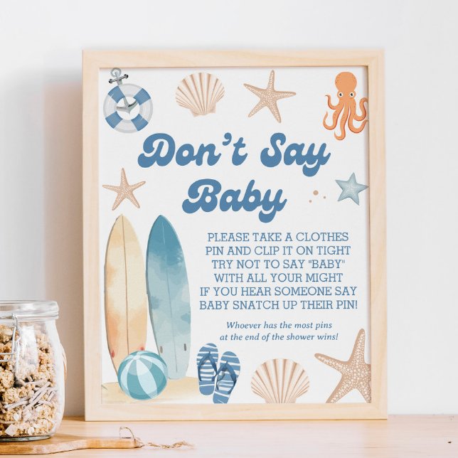 Beach Coastal Baby Shower Don't Say Baby Game Poster (Creator Uploaded)