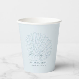 Beach Coastal Blue Hand Drawn Seashell Wedding Paper Cups
