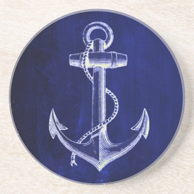 beach coastal chic nautical navy blue anchor coaster (Front)