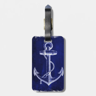 beach coastal chic nautical navy blue anchor luggage tag