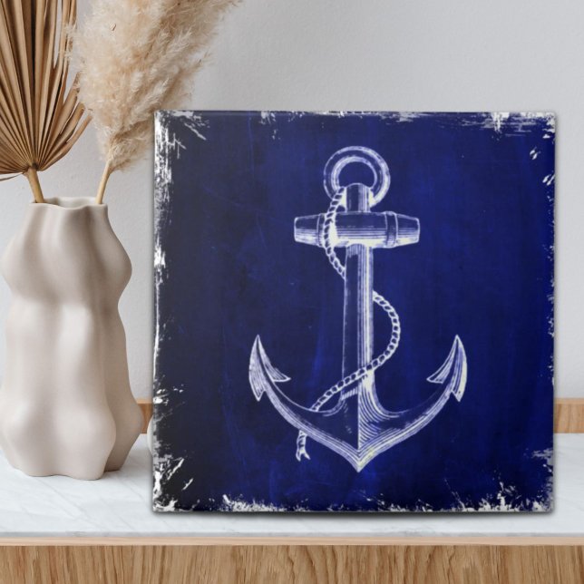 beach coastal chic nautical navy blue anchor tile (beach coastal chic nautical navy blue anchor ceramic tile)