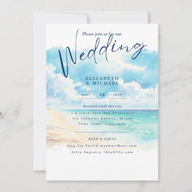  Beach Coastal Destination Sunset Tropical Wedding Invitation (Front)