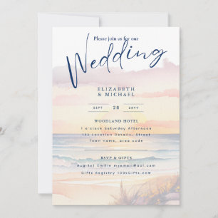  Beach Coastal Destination Sunset Tropical Wedding Invitation