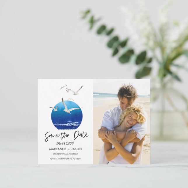 Beach Coastal Florida Wedding Save the Date Announcement Postcard (Standing Front)