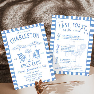 Beach Coastal Handdraw Blue Bachelorette Weekend Invitation
